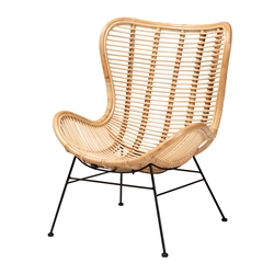 Baxton Studio Colorado Modern Bohemian Natural Brown Rattan and Black Metal Accent Chair